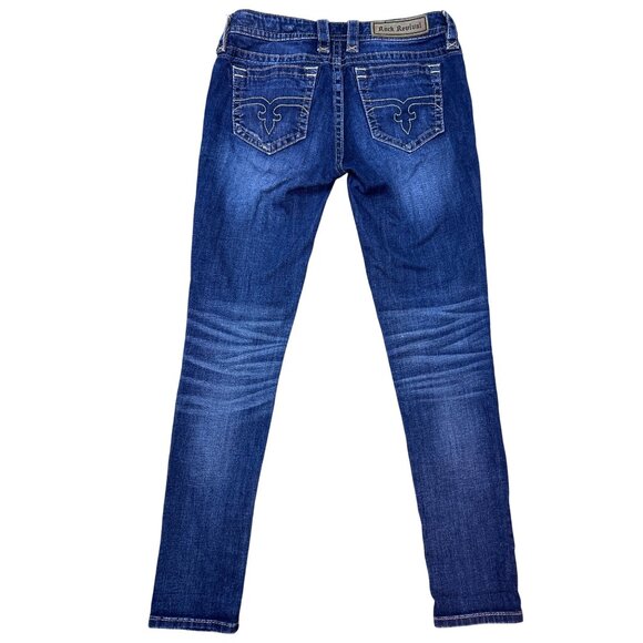 Rock Revival Y2K Anabela Skinny Jeans Women's Sz. 28 Dark Blue Whiskered Faded - Picture 1 of 11
